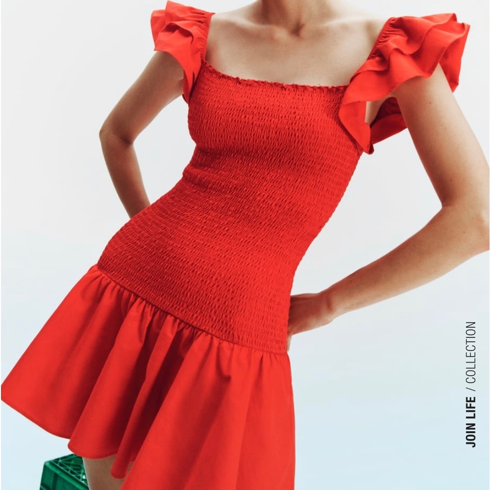 Zara Bright Red Ruffled Dress - Picture 7 of 10